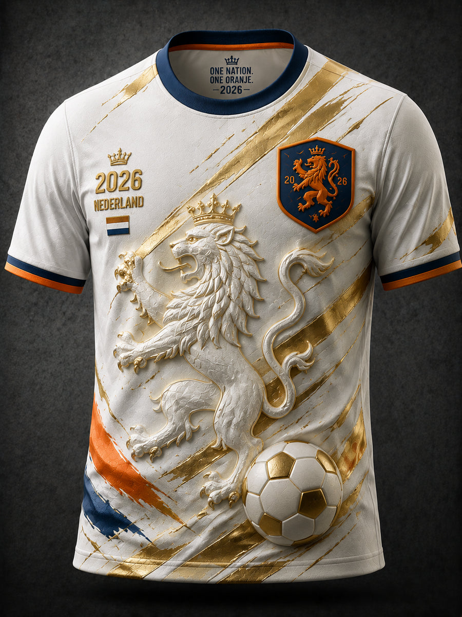 Retro Nederlandse voetballeeuw kunst casual T-shirt