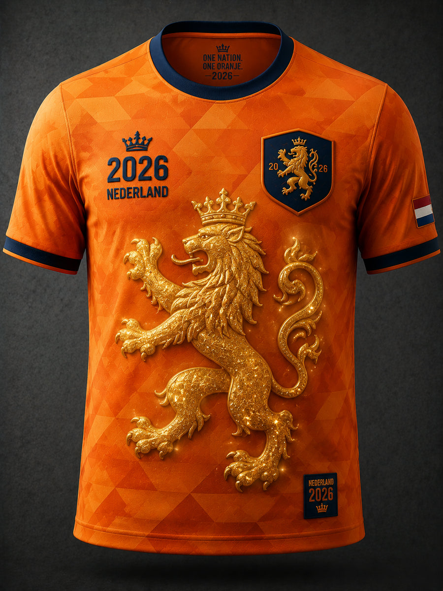 Retro Nederlandse Voetbal Leeuw Geometrische Casual T-shirt