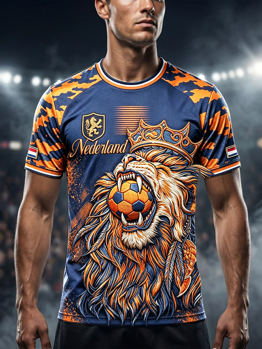 Heren Nederlands voetballeeuwen camouflage patchworkprint casual T-shirt