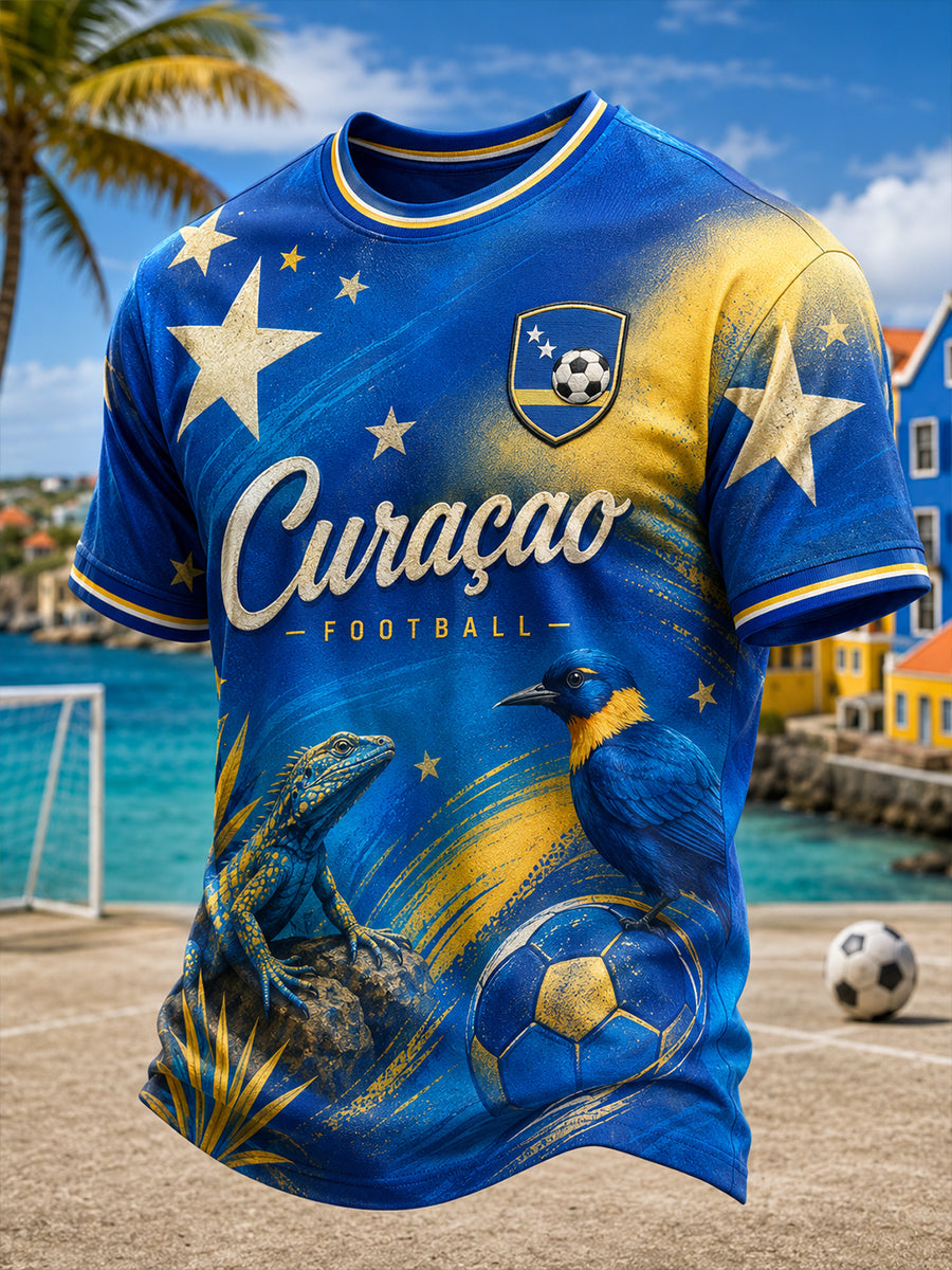 Heren-T-shirt met korte mouwen en print van eilandvoetbal