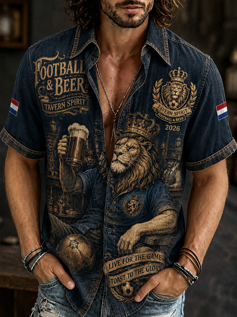 Retro Lion Tavern Print met korte mouwen