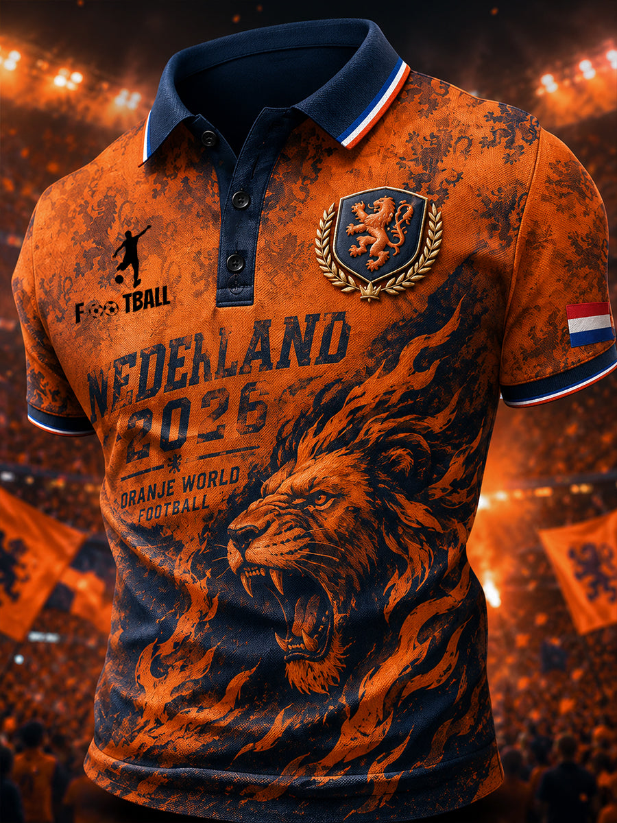 Herenpoloshirt met korte mouwen en voetbalprint