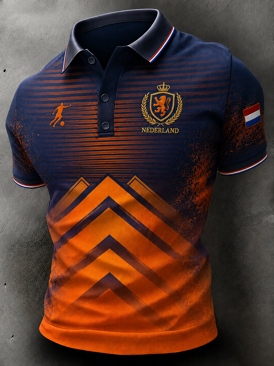Herenpoloshirt met korte mouwen en voetbalprint