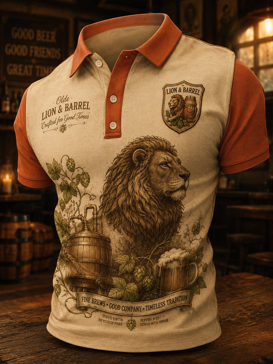 Herenpolo met korte mouwen in retrokroegstijl en print