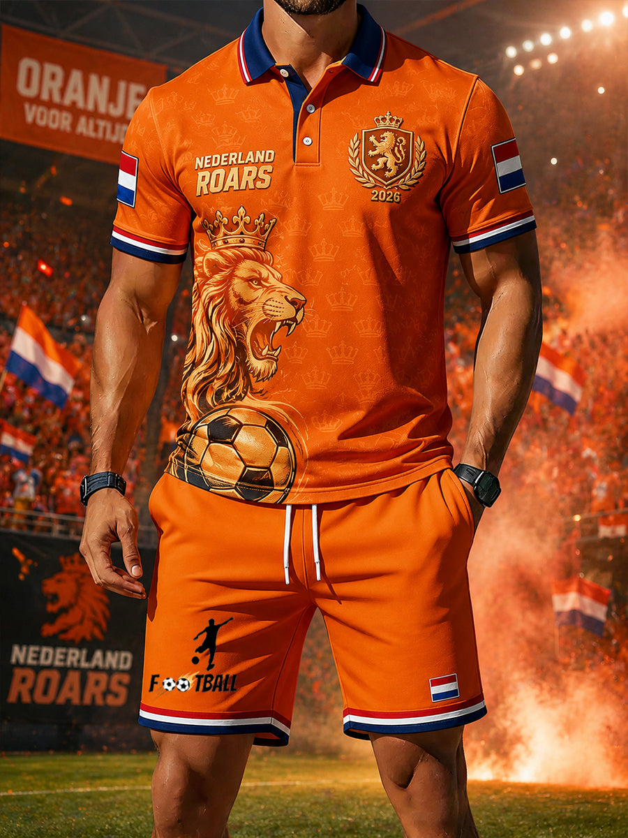 Set van poloshirt met korte mouwen en voetbalprint voor heren