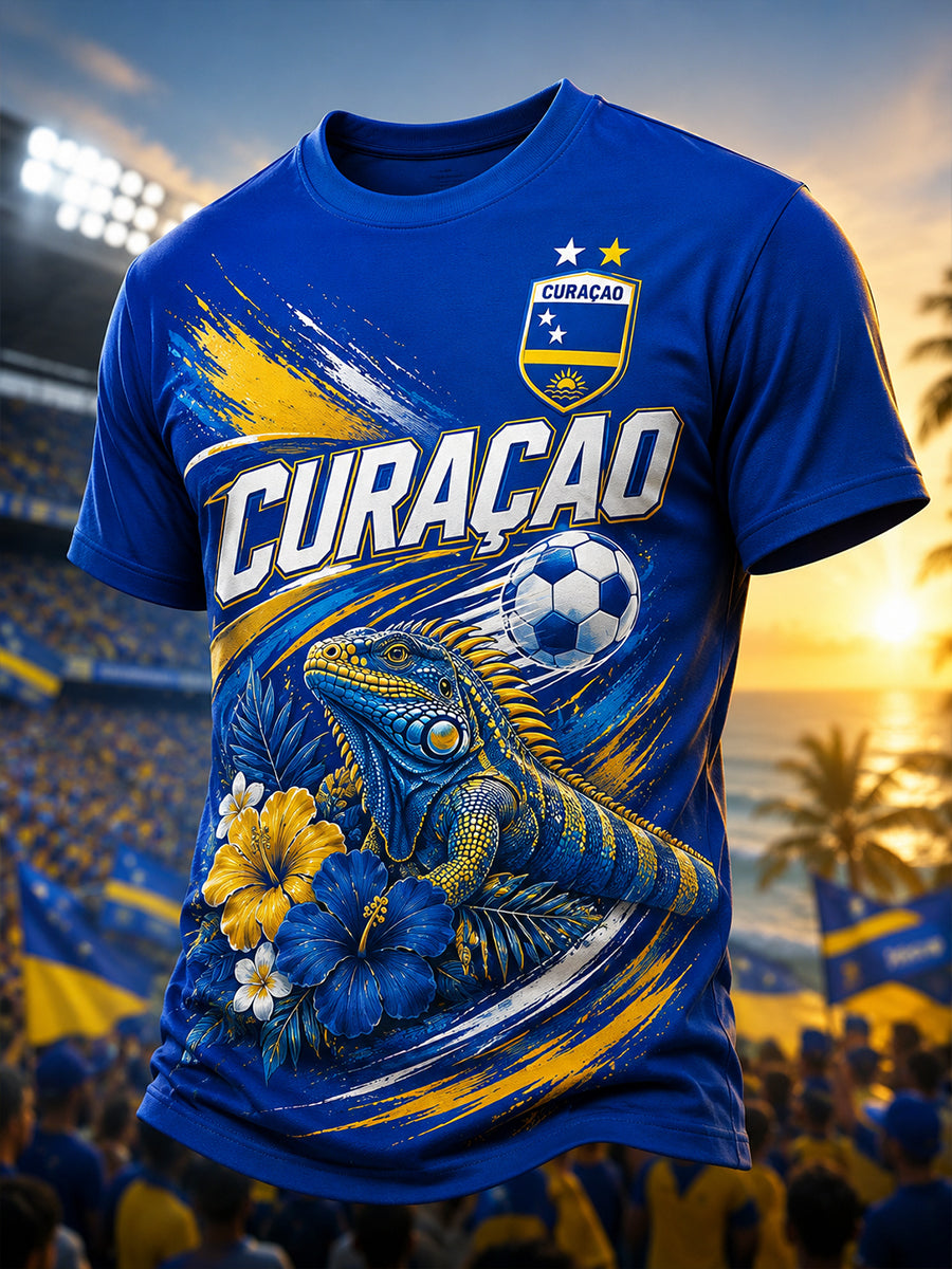 Heren-T-shirt met korte mouwen en print van eilandvoetbal