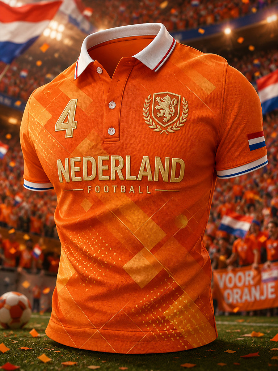 Herenpoloshirt met leeuwenprint en korte mouwen