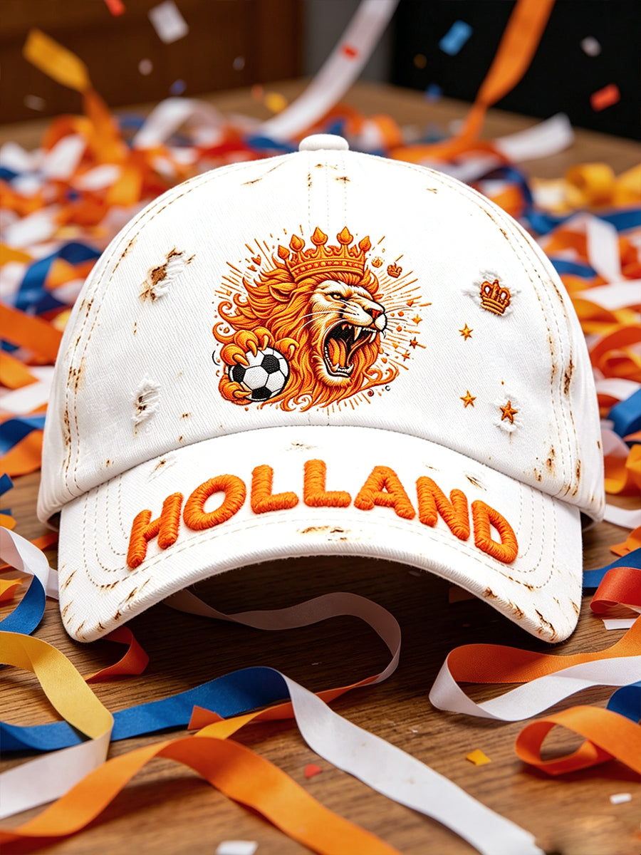 Witte Nederlandse voetbaltrofee retroprint casual hoed
