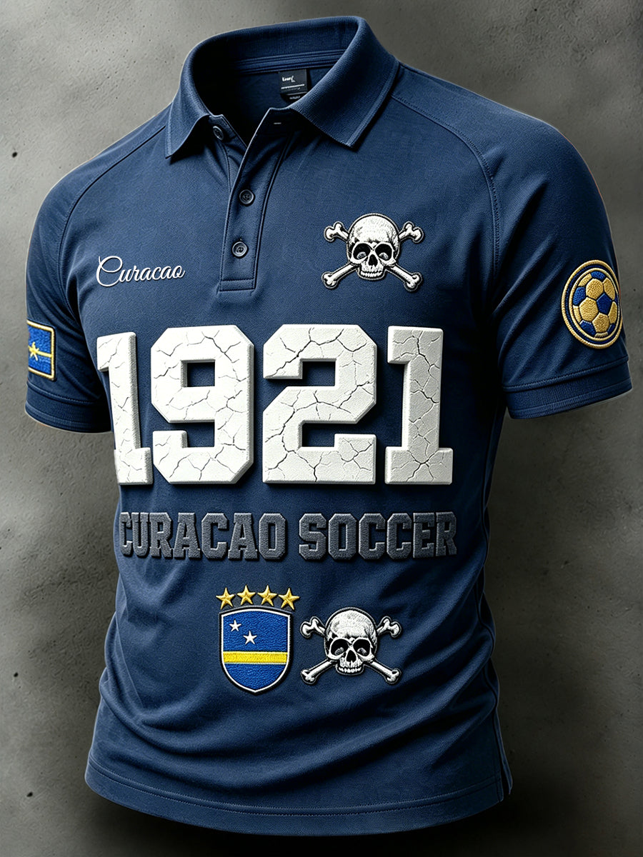 Curaçao 1921 voetbalprint casual poloshirt voor heren