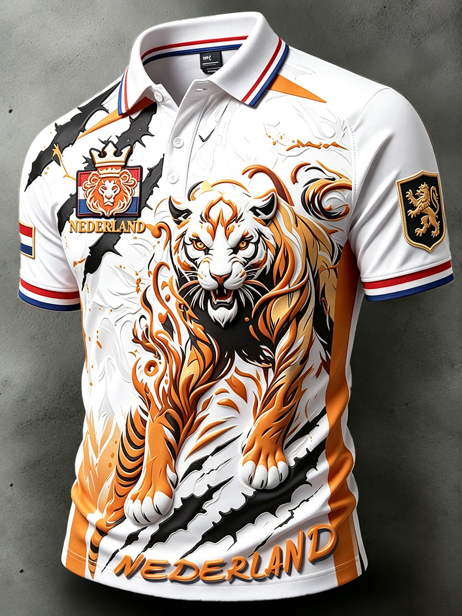 Herenwit 2026 Nederlands 3D-geprint casual poloshirt