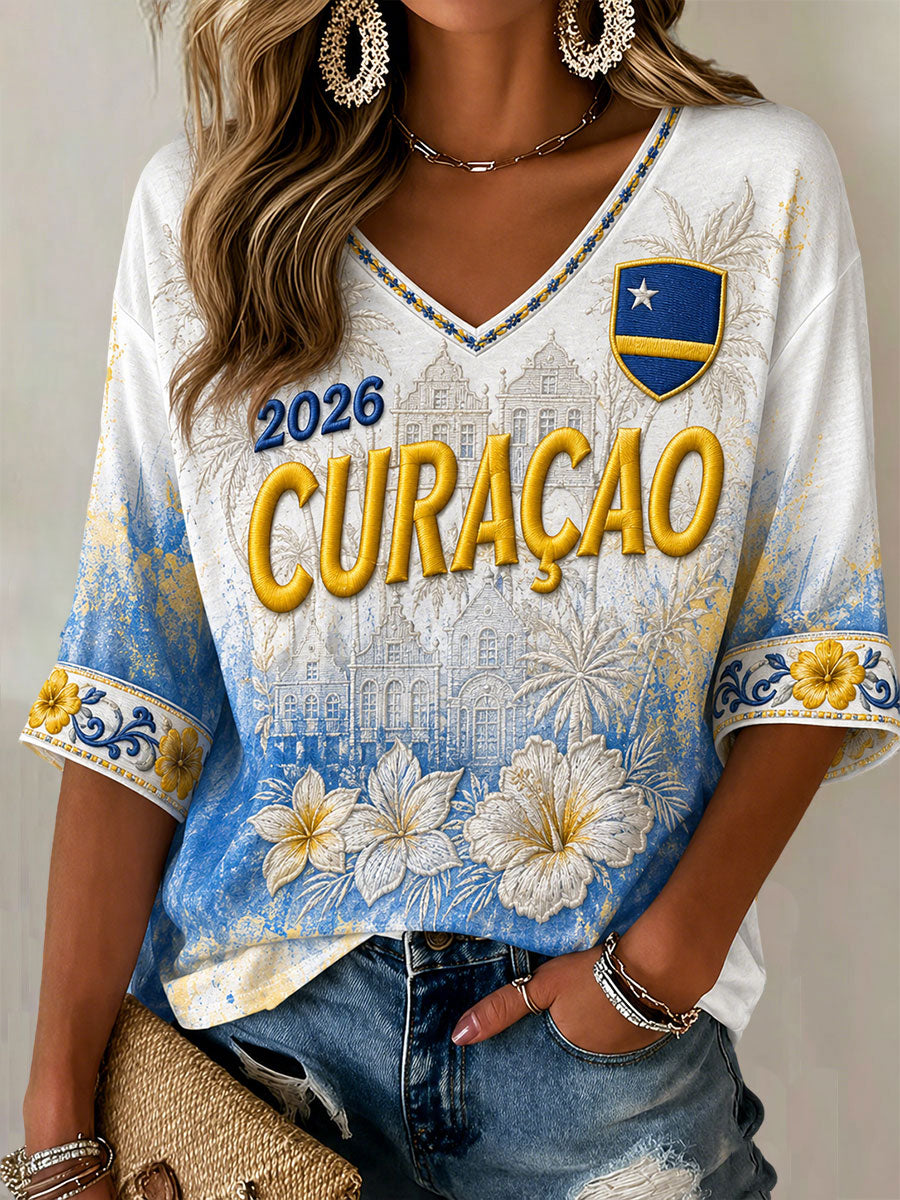 Dames Curaçaose voetbalprint casual T-shirt