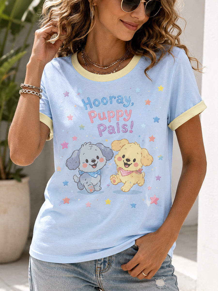 Dames T-shirt met schattige dierenprint en korte mouwen