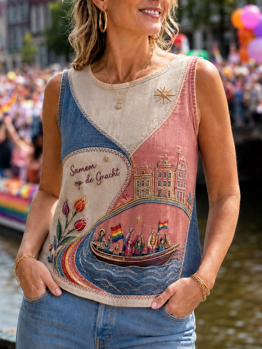 Retro Dutch Pride Festival Artistieke Casual Mouwloze Tank Top voor dames