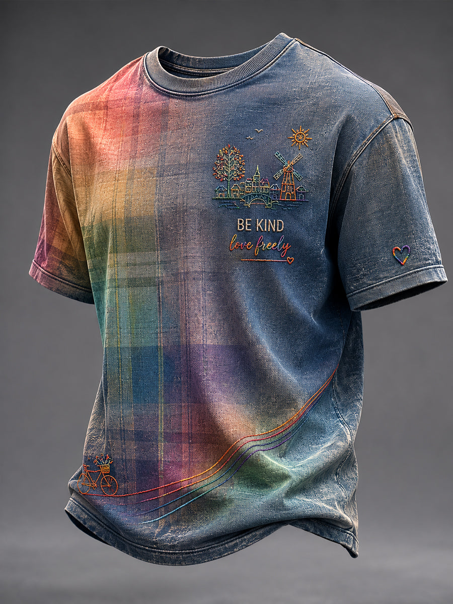 Unisex Nederlandse Trots Geruite Gradiënt Artistiek Casual T-shirt
