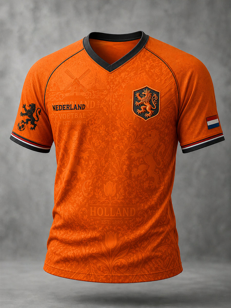 T-shirt voor heren met korte raglanmouwen en voetbalprint
