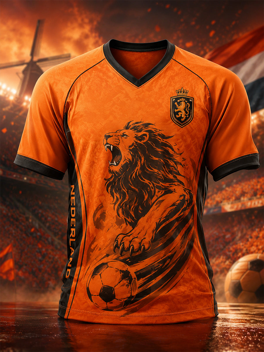 T-shirt voor heren met korte raglanmouwen en voetbalprint