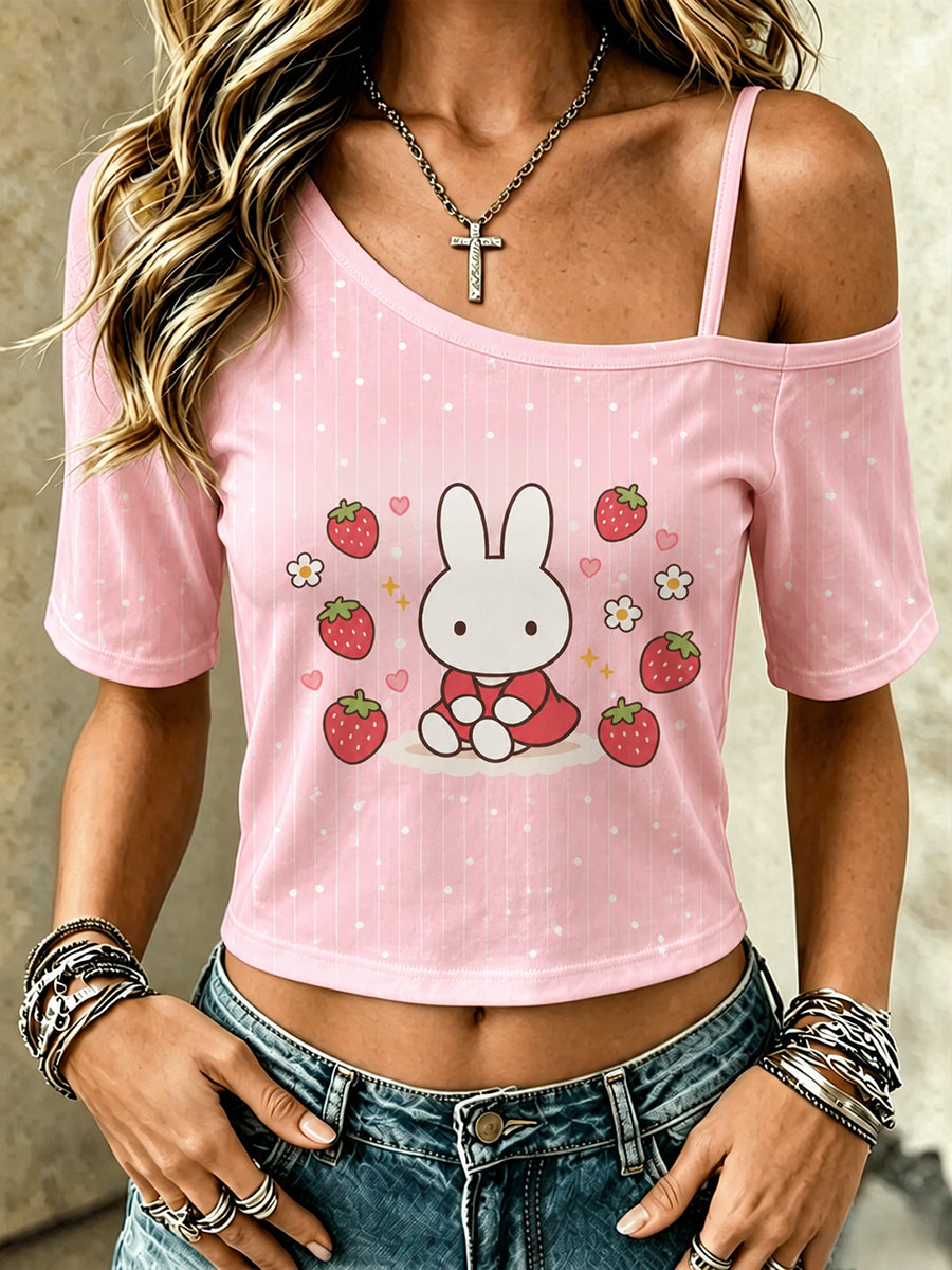 Leuke Bunny Print met korte mouwen Camisole Top voor Vrouwen