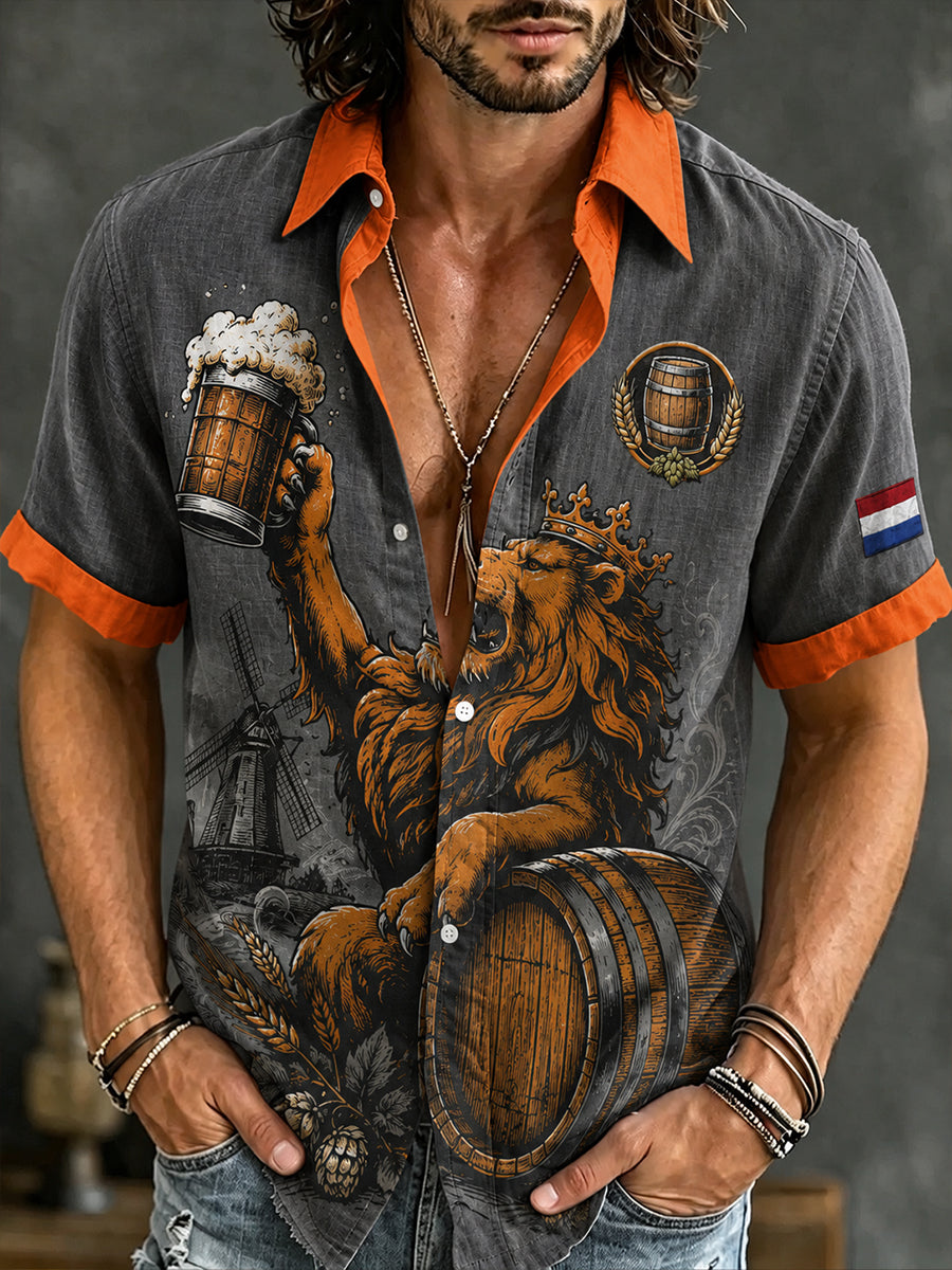 Herenoverhemd in retrokroegstijl met korte mouwen en print