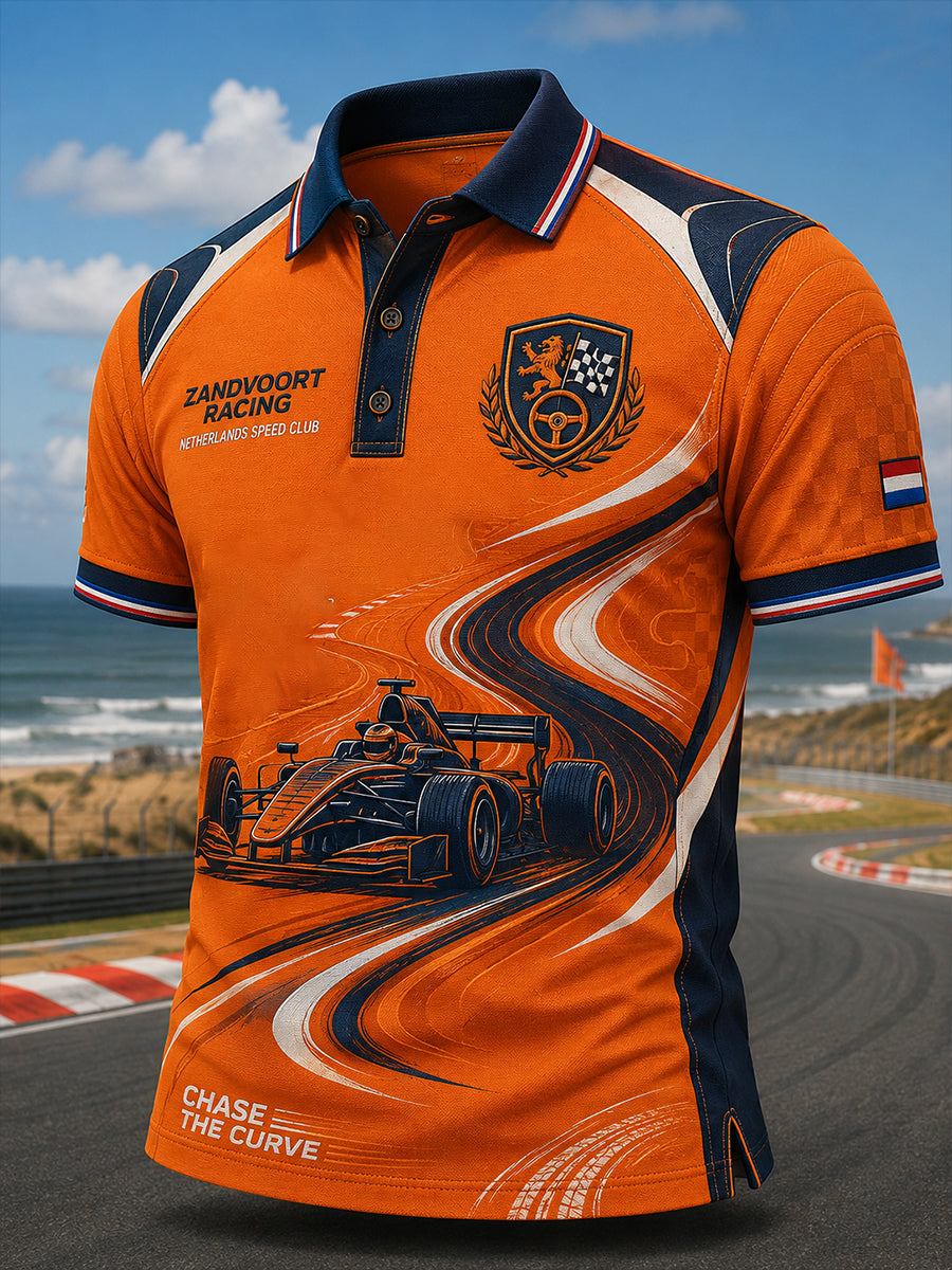 Herenpoloshirt met korte mouwen en raceprint