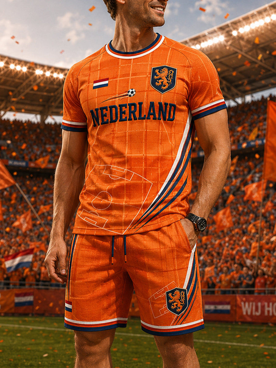 T-shirtset met raglanmouwen en voetbalprint voor heren