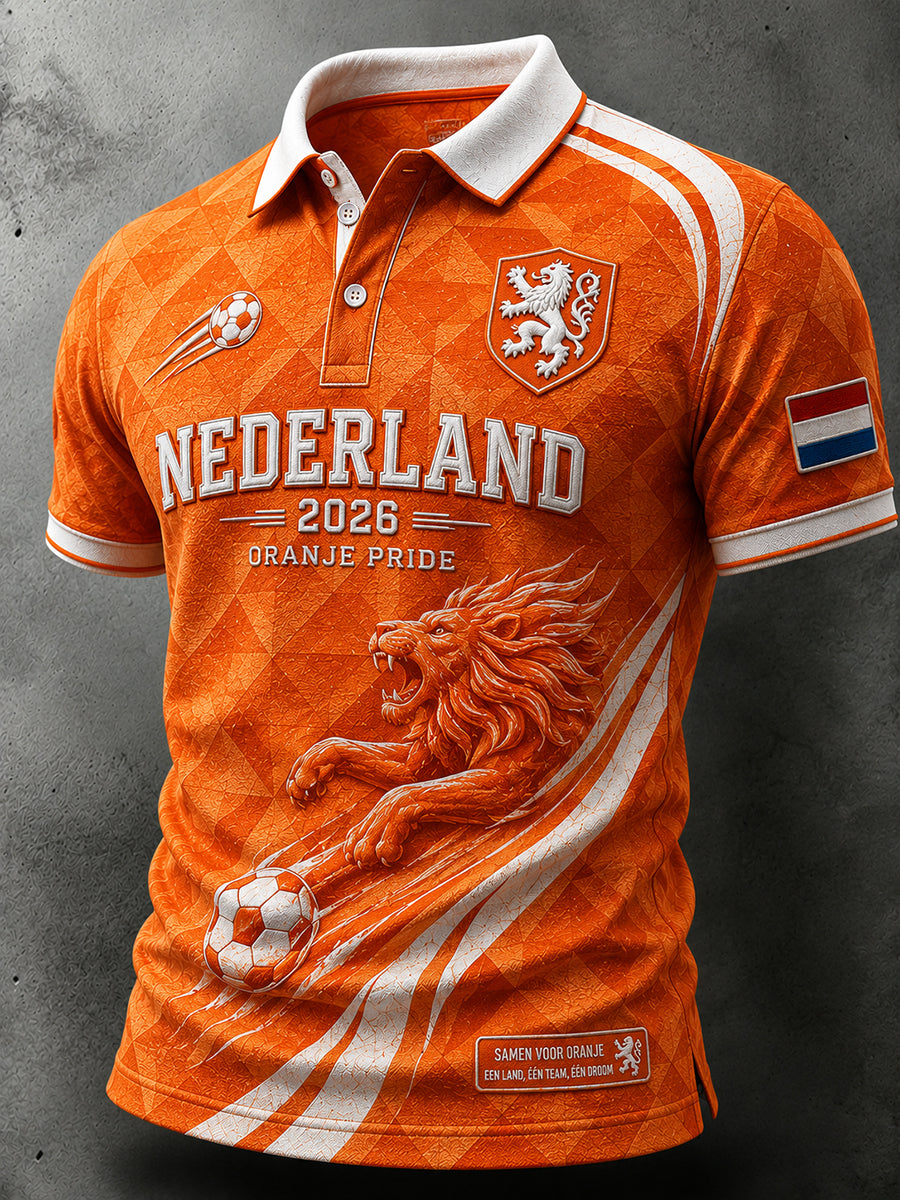 Herenpoloshirt met korte mouwen en voetbalprint