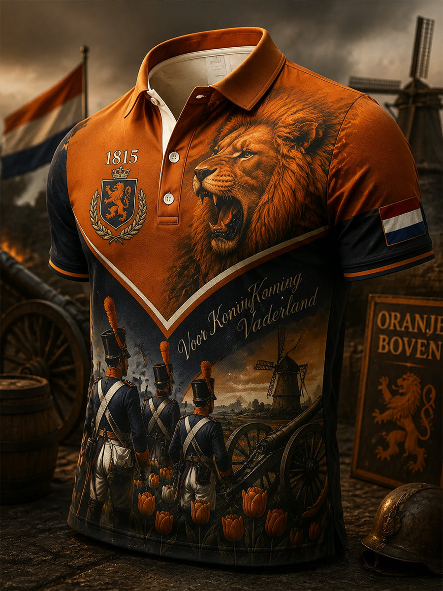 Herenpoloshirt met korte mouwen en herdenkingsprint voor veteranen