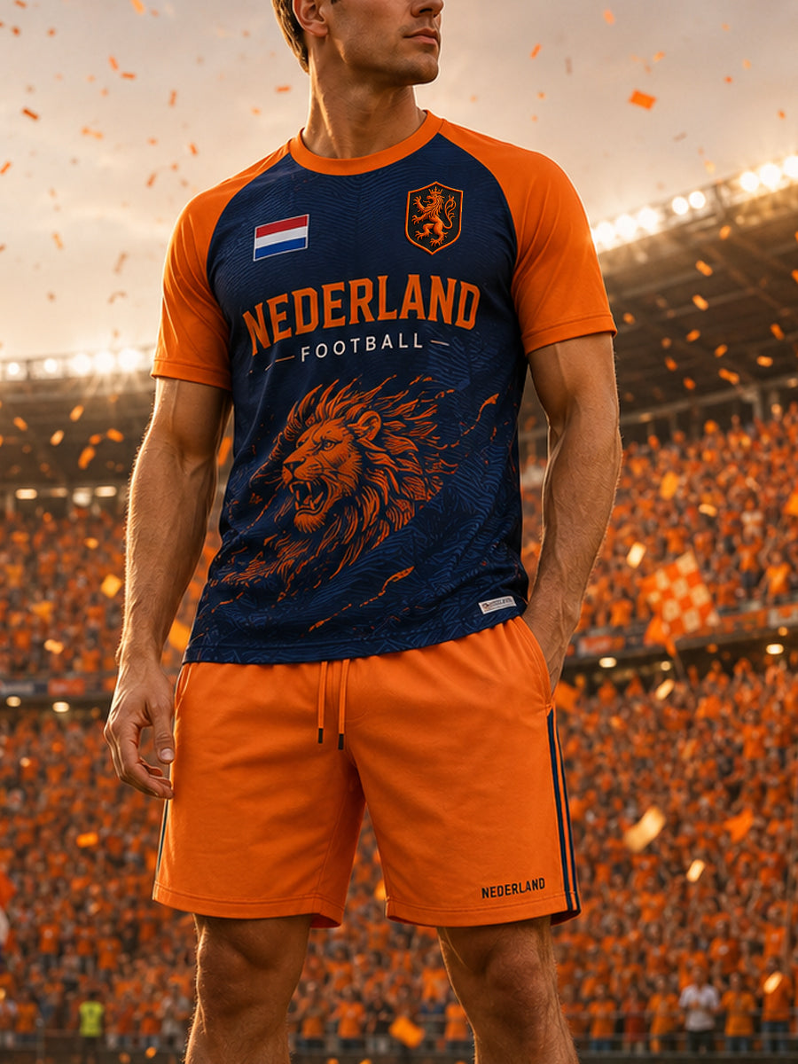 T-shirtset met raglanmouwen en voetbalprint voor heren