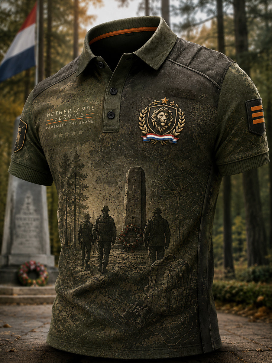 Herens poloshirt met retro veteraandessin en korte mouwen