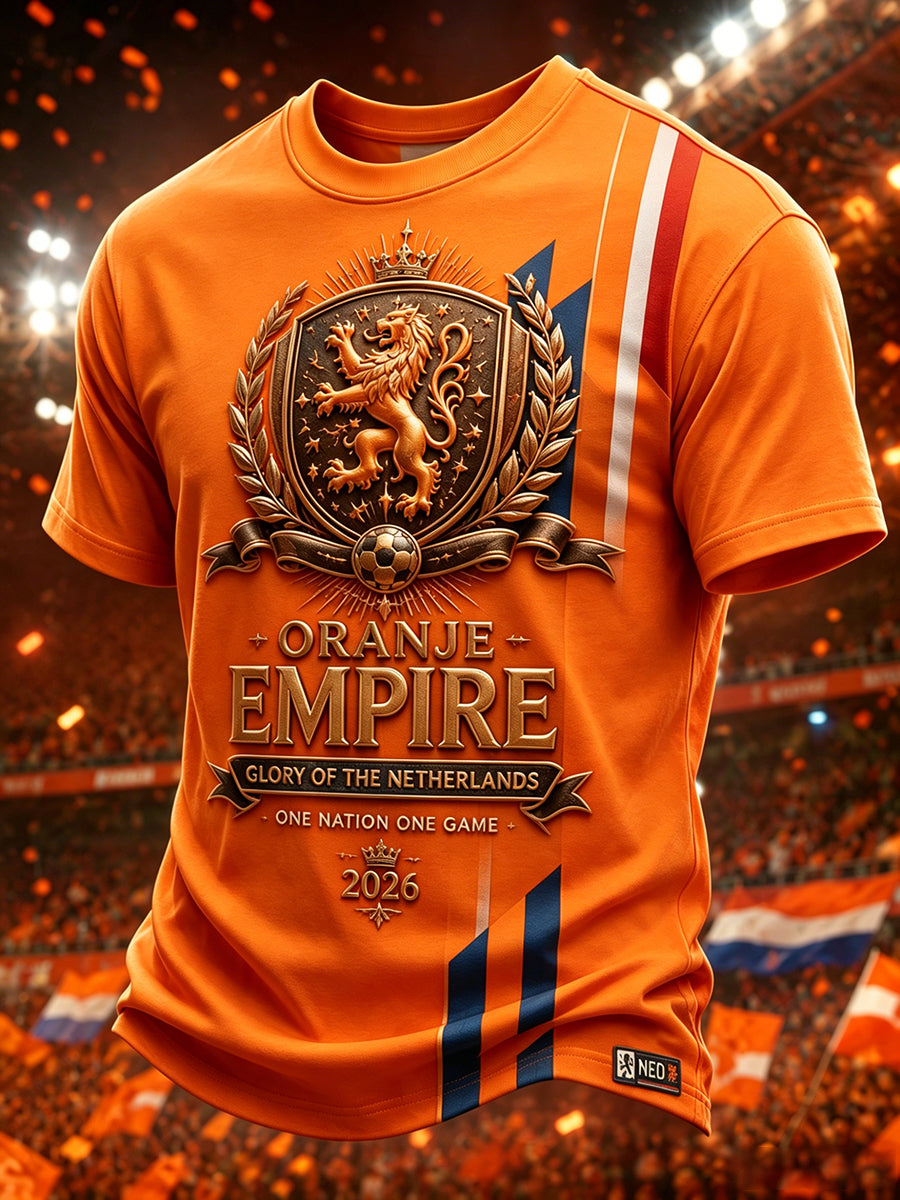 Heren-T-shirt met korte mouwen en print van een leeuw en een voetbal