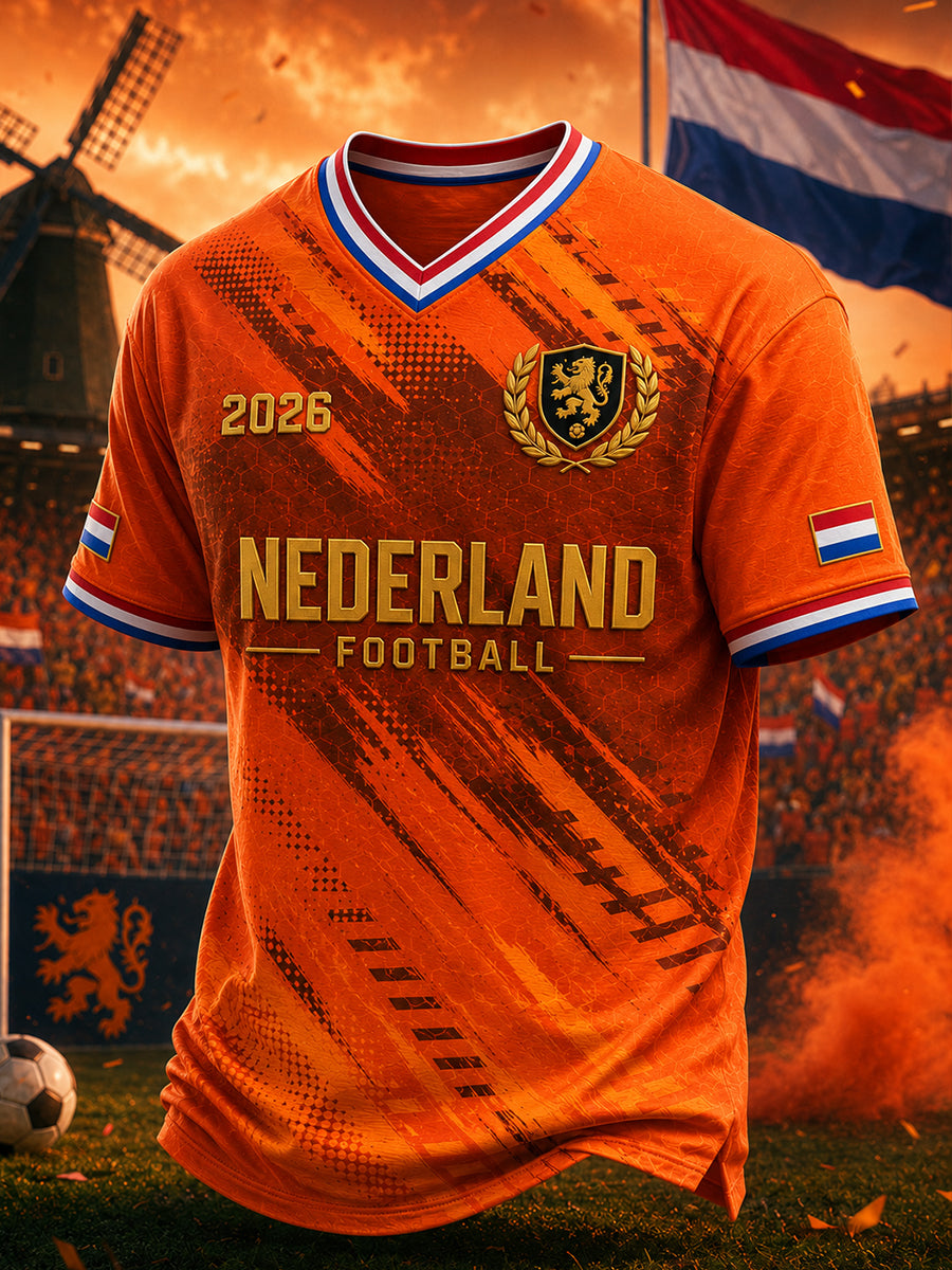 Heren T-shirt met leeuwenprint, V-hals en korte mouwen