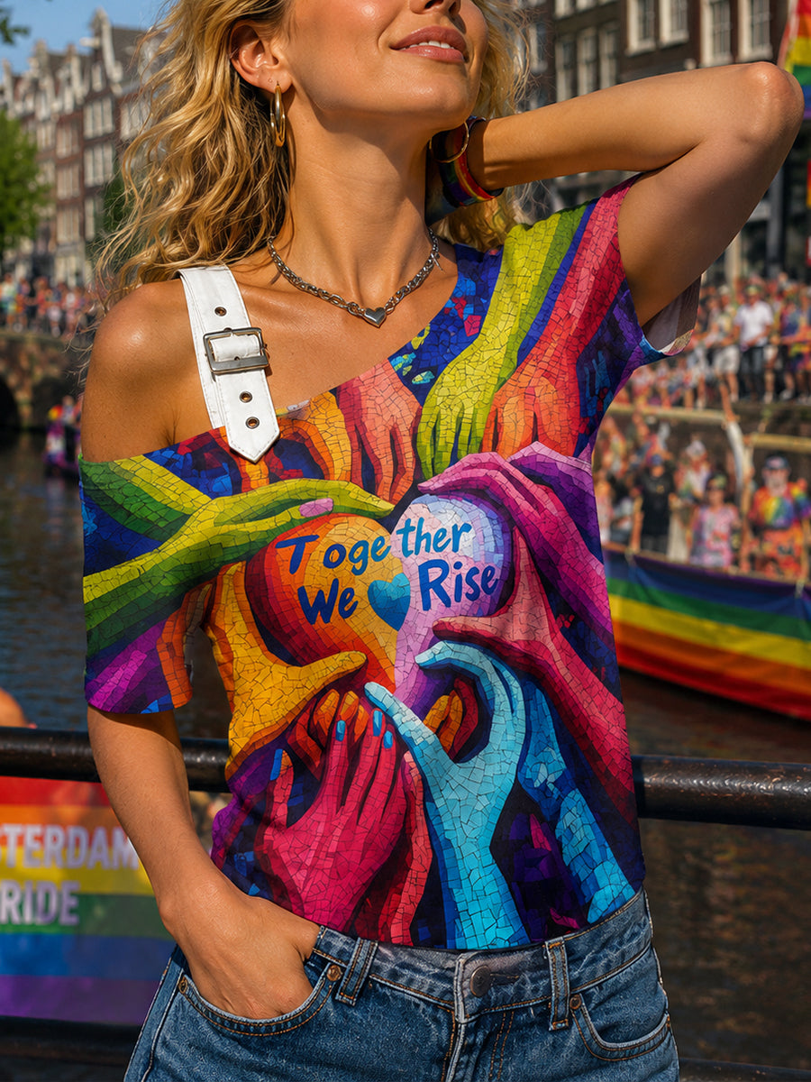 Lgbt regenboogprint met korte mouwen voor dames