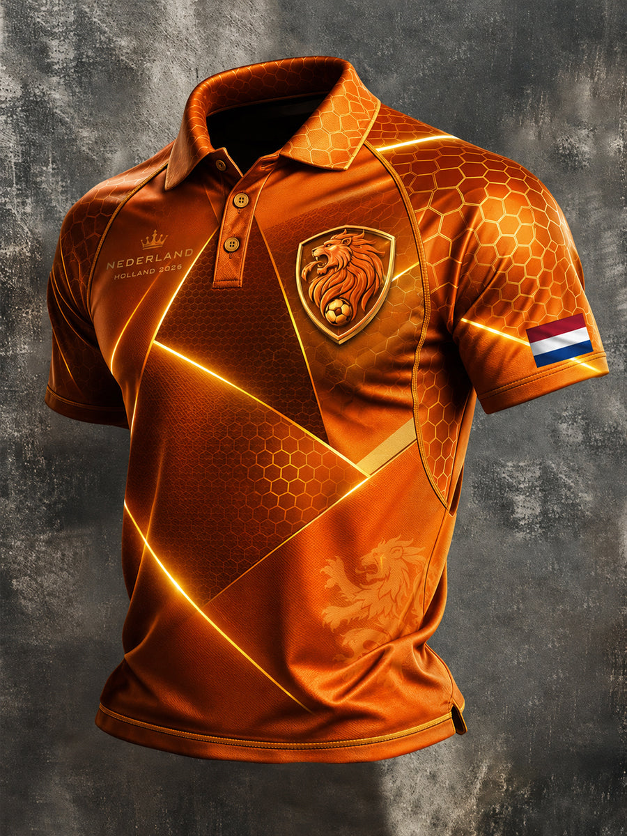 Herenpoloshirt met korte mouwen en voetbalprint