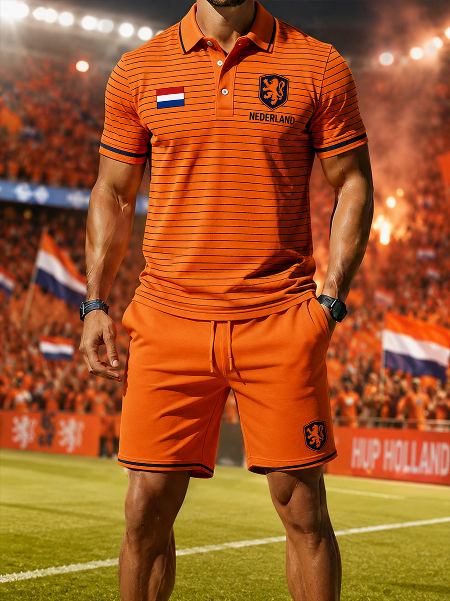 Herenpoloshirt met leeuwenprint en korte mouwen, set