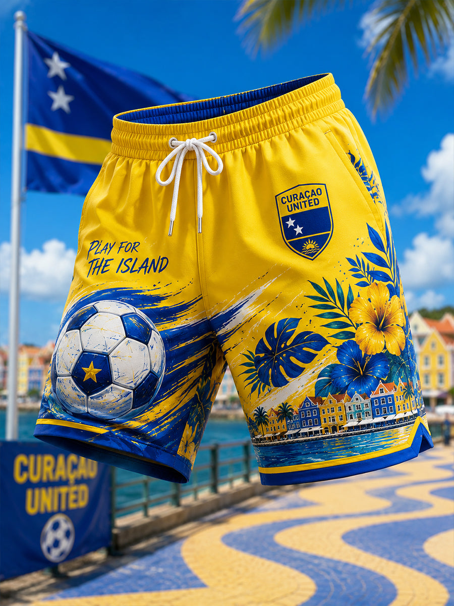Herenshorts met eilandvoetbalprint