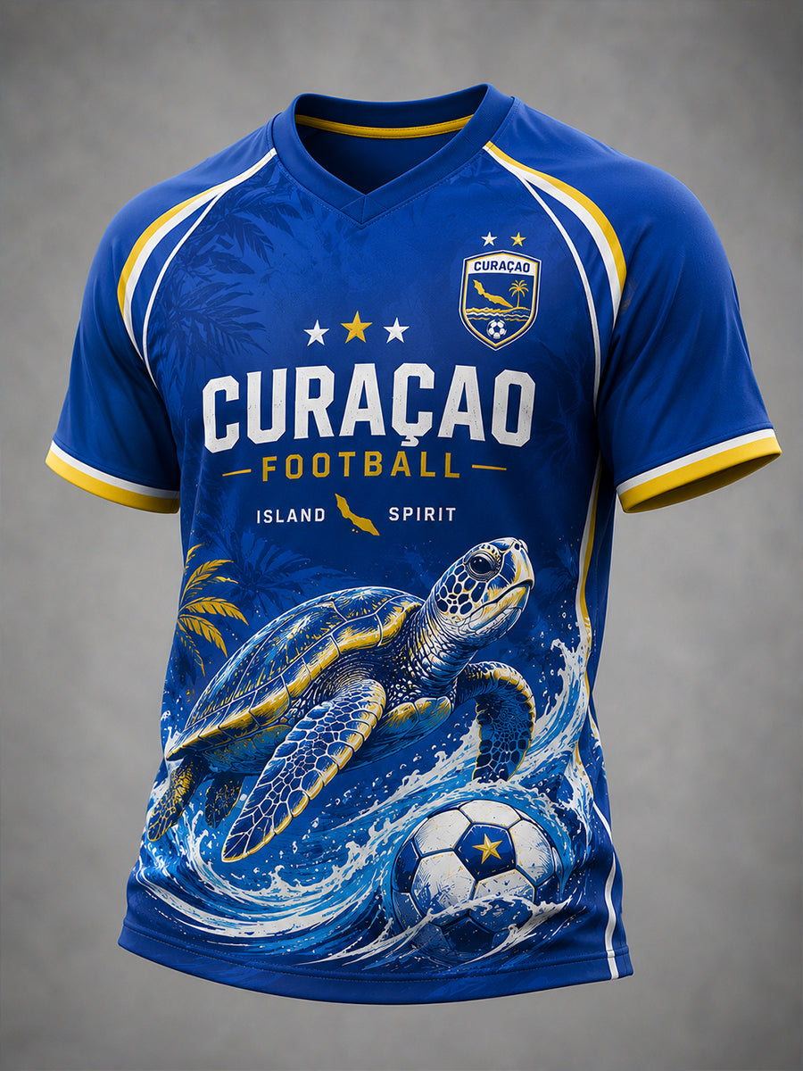 Heren-T-shirt met korte mouwen en print van eilandvoetbal