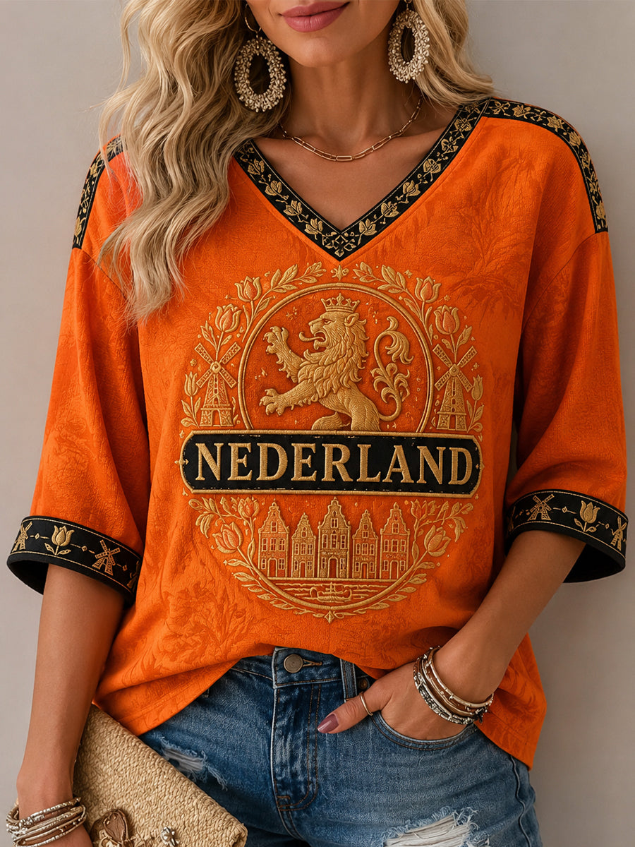Damescadeau voor voetbalfans, casual T-shirt met halve mouwen en V-hals, bedrukt