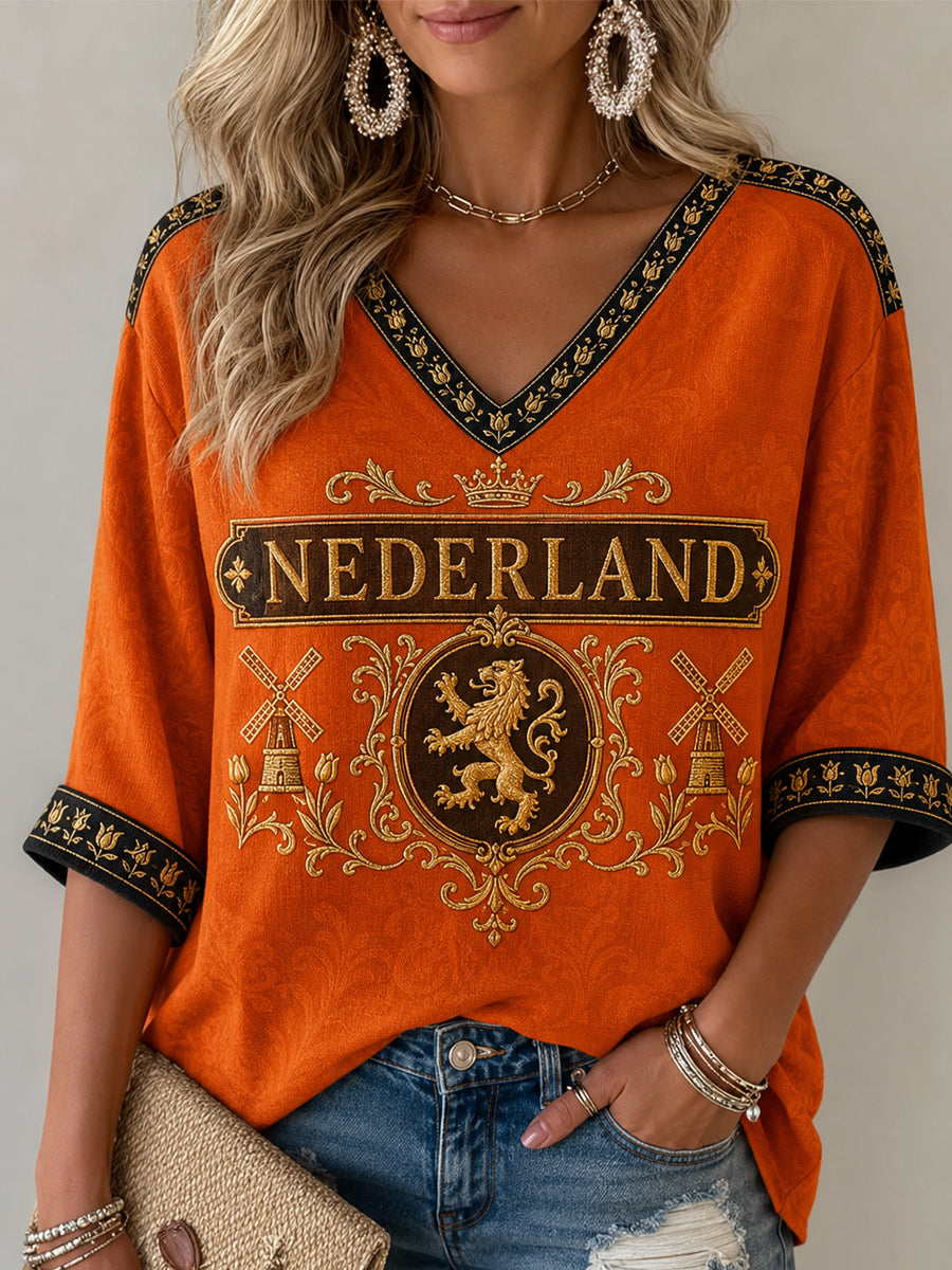 Damescadeau voor voetbalfans, casual T-shirt met halve mouwen en V-hals, bedrukt