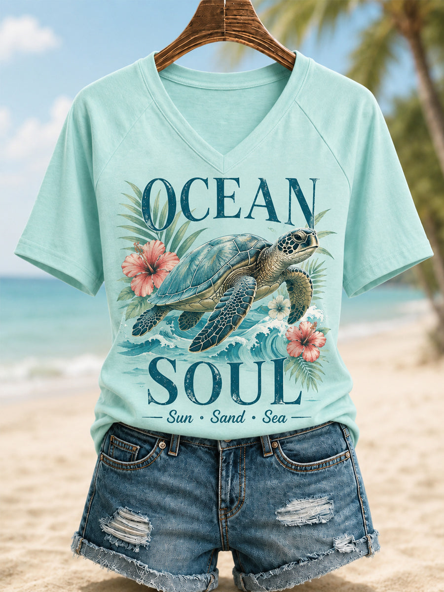 Zeeschildpadprint casual V-hals voor dames