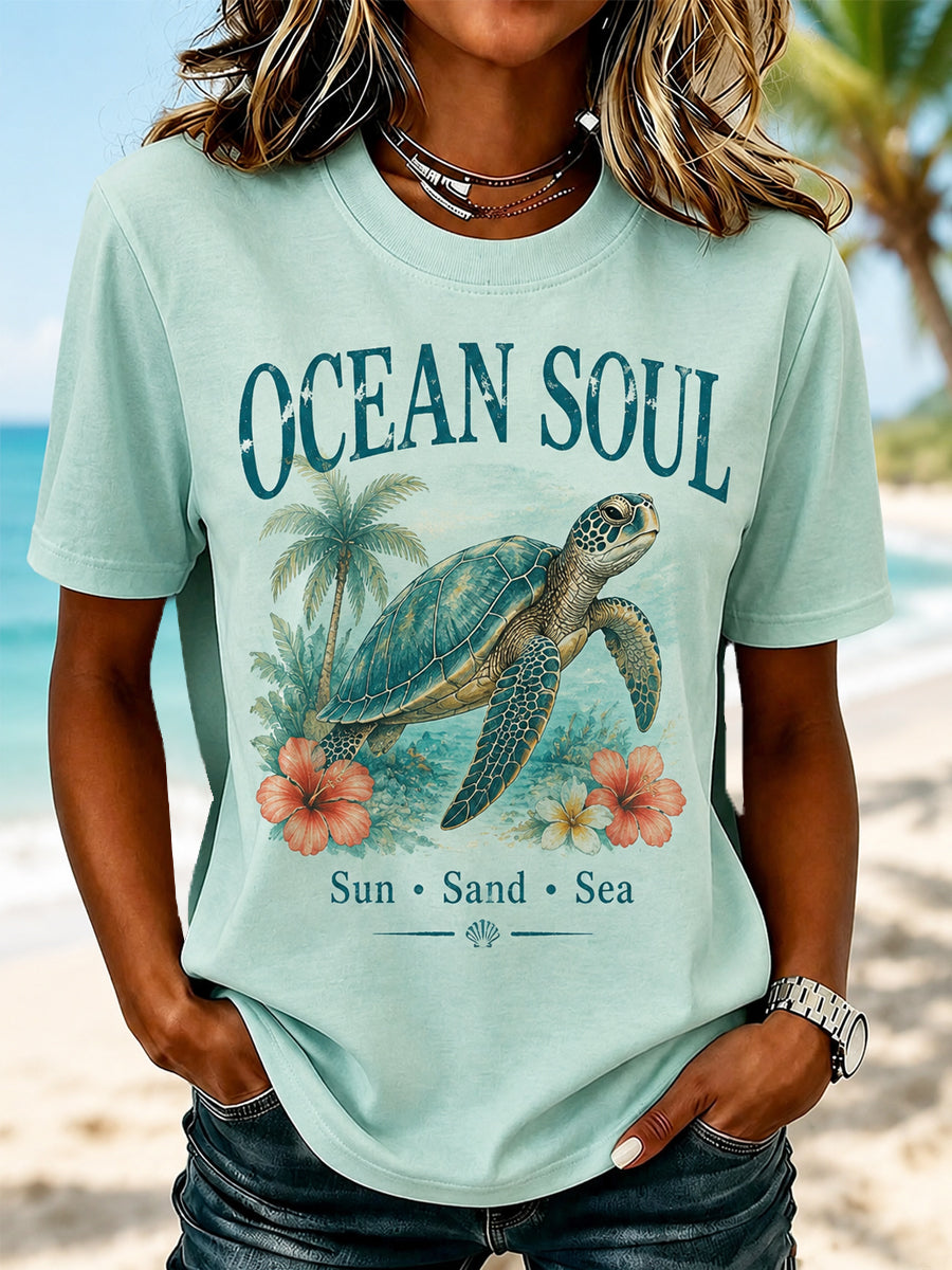 Zeeschildpadprint voor dames casual T-shirt