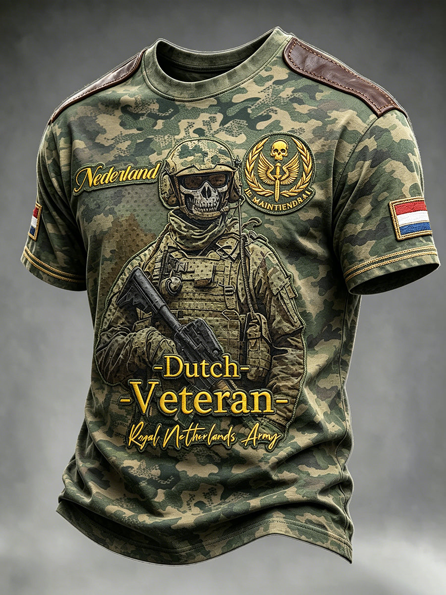 Heren T-shirt met vrijetijdsprint van militair camouflage en de Nederlandse vlag voor veteranen