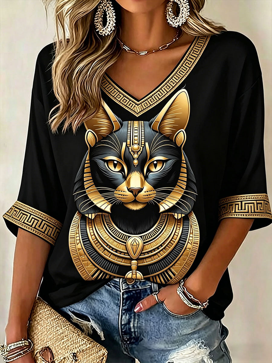Vrouwen Oude Egypte Bastet V-hals T-shirts