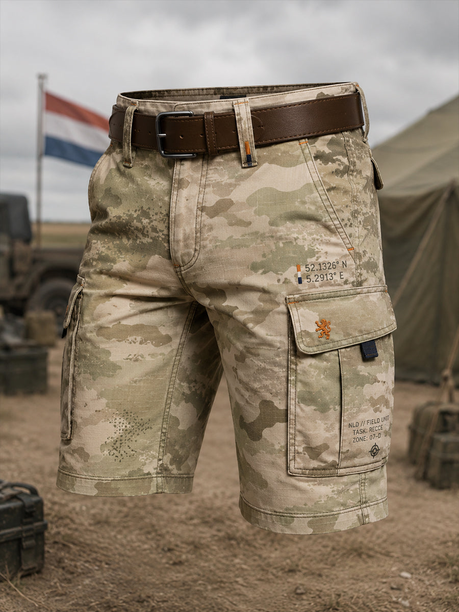 Korte vrachtbroeken met militaire camo-print voor heren