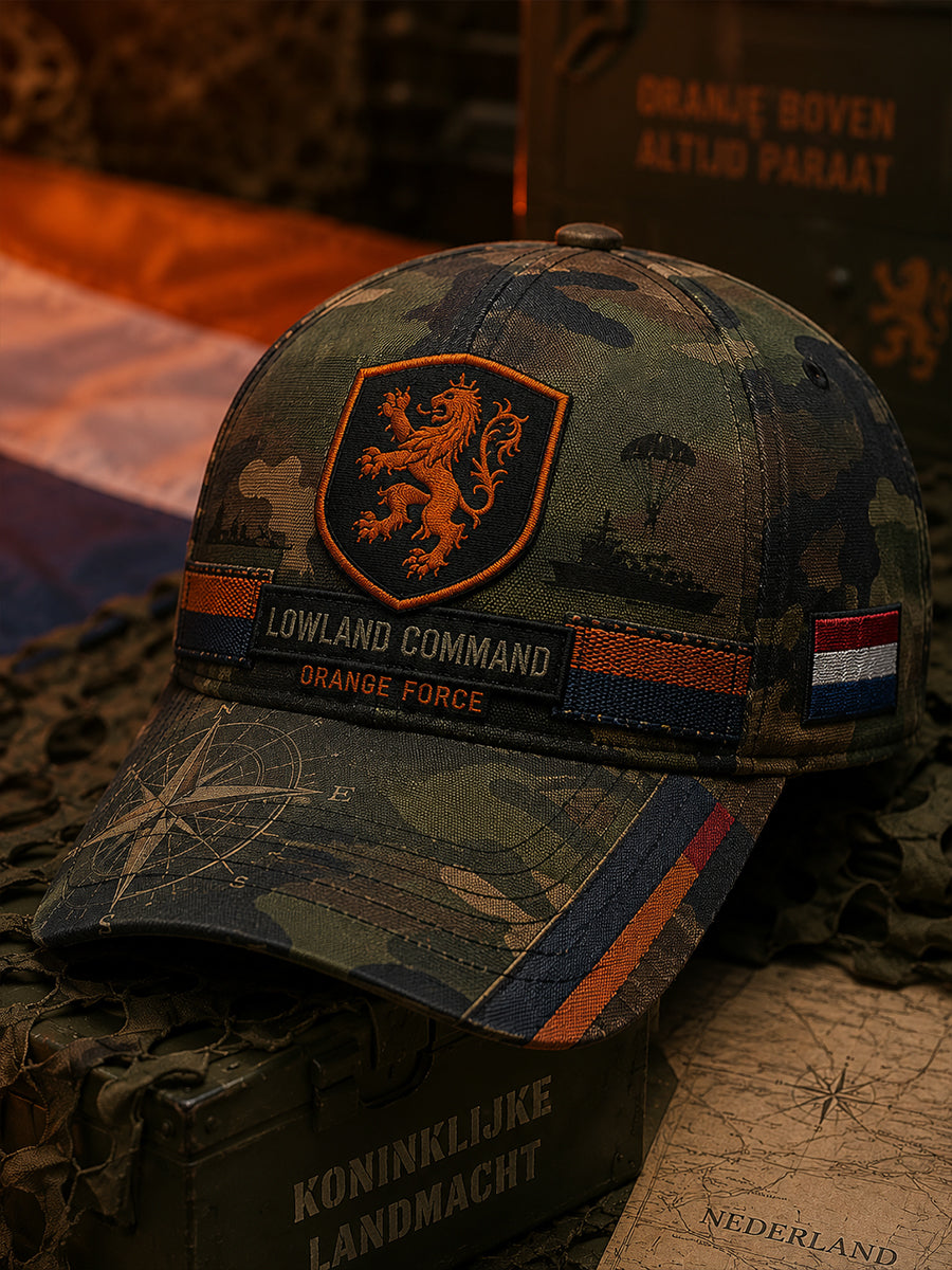 Herenpet met militair camouflageprint