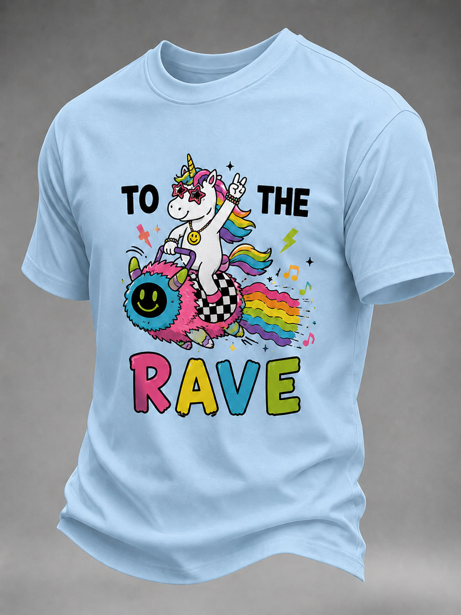Heren-T-shirt met korte mouwen en grafische print van een pony in elektronische muziekstijl