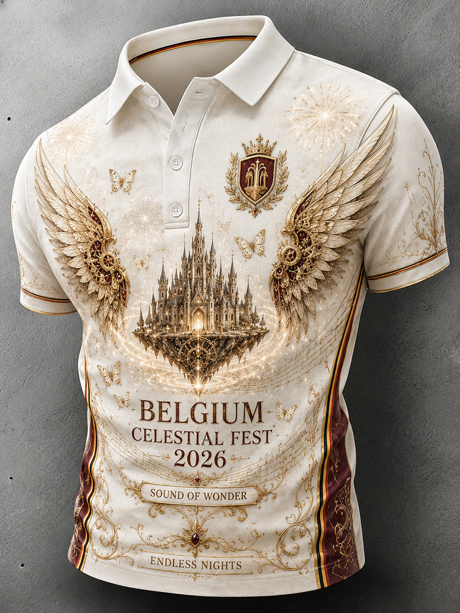 Mannenmuziekfestivalprint poloshirt met korte mouwen