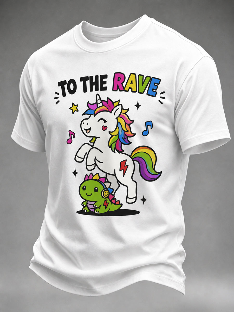 Heren-T-shirt met korte mouwen en grafische print van een pony in elektronische muziekstijl