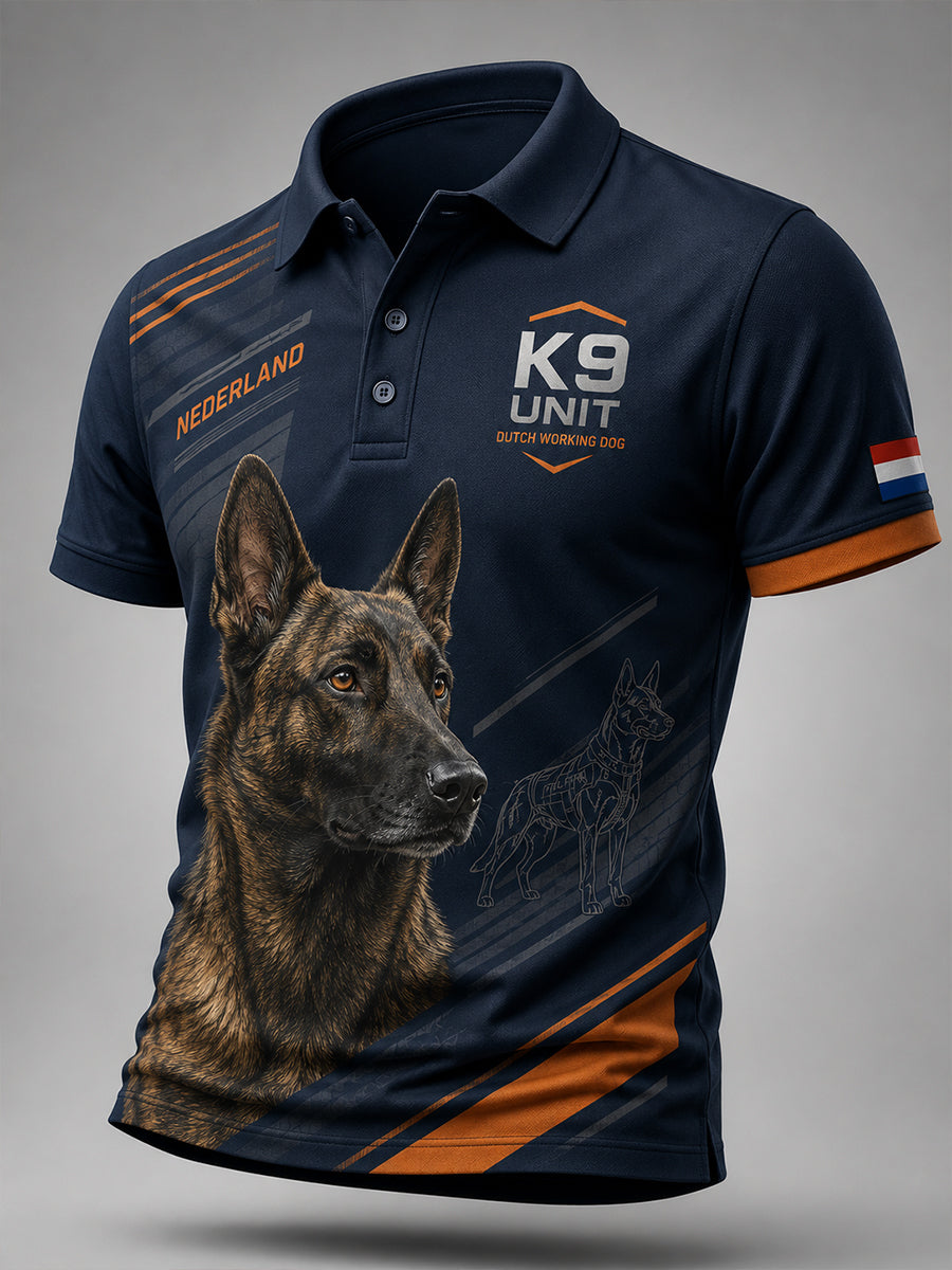 Poloshirt met korte mouwen voor heren met grafische opdruk van de politiehond