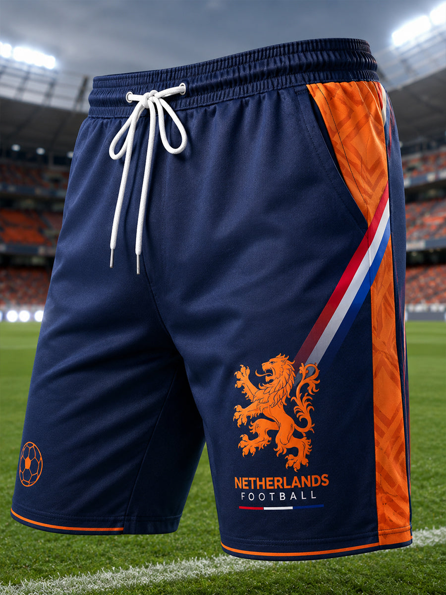 Korte broeken voor heren met leeuwen- en voetbalprint