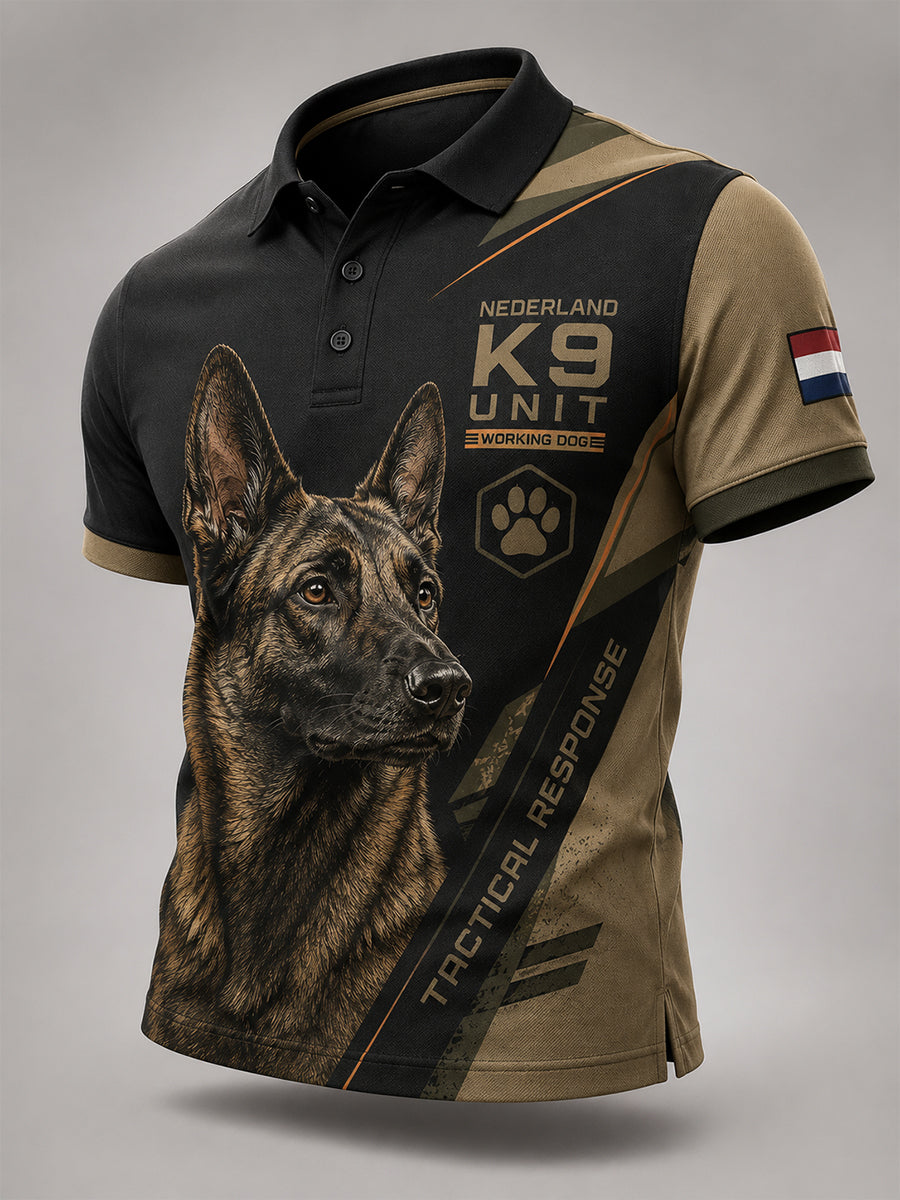 Herenpoloshirt met korte mouwen en afbeelding van een politiehond