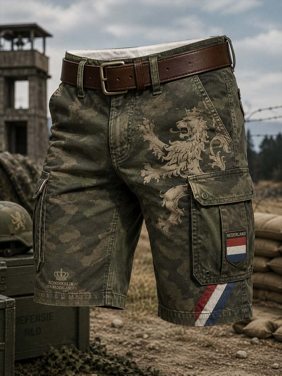 Gesneden cargobroek voor heren met vintage militaire print
